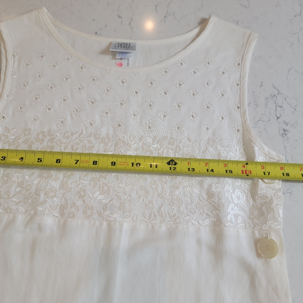 La Perla Linen Blend Retro Ivory Eyelet Embroidered Shift Dress Italy size 44/8 - Picture 11 of 12